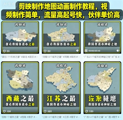 剪映制作地图动画制作教程，视频制作简单，流量高起号快，伙伴单价高网创吧-网创项目资源站-副业项目-创业项目-搞钱项目网创吧