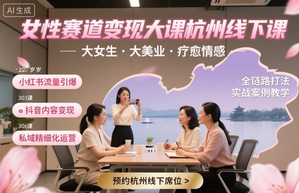 女性赛道变现大课杭州线下,大女生,大美业,疗愈情感,一套小红书、抖音、私域全链路打法网创吧-网创项目资源站-副业项目-创业项目-搞钱项目网创吧