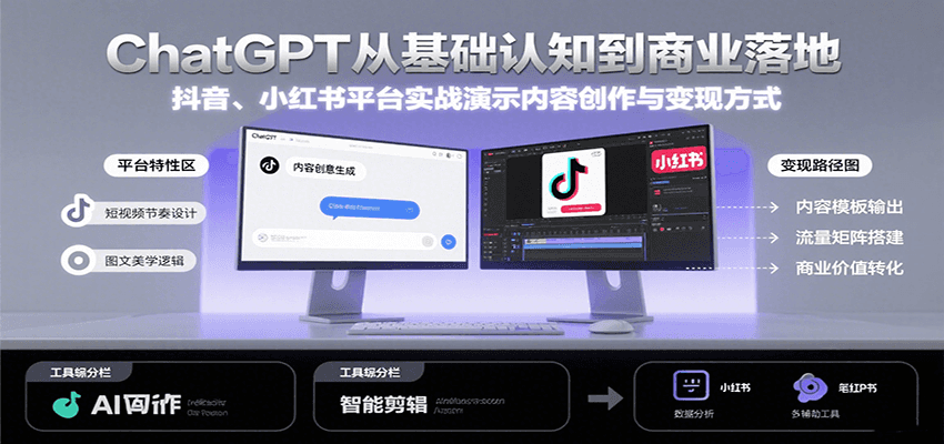 ChatGPT从基础认知到商业落地，实战演示抖音、小红书等平台的内容创作与变现网创吧-网创项目资源站-副业项目-创业项目-搞钱项目网创吧