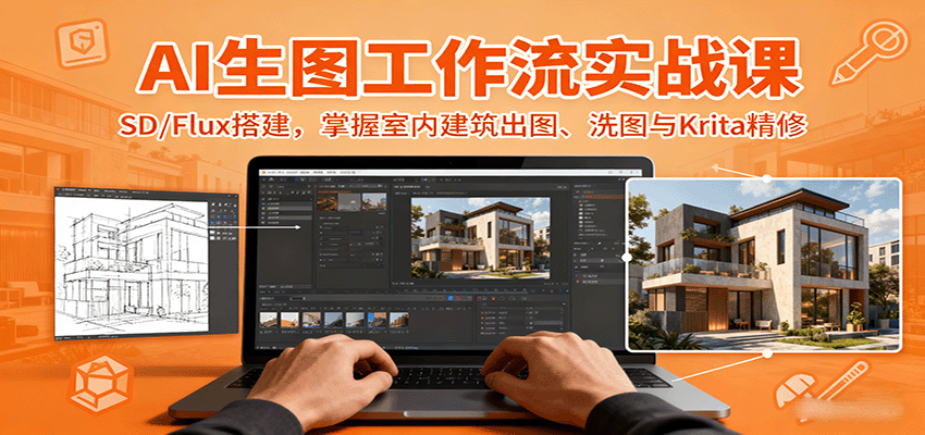 AI生图工作流实战课：SD/Flux搭建，掌握室内建筑出图、洗图与Krita精修网创吧-网创项目资源站-副业项目-创业项目-搞钱项目网创吧