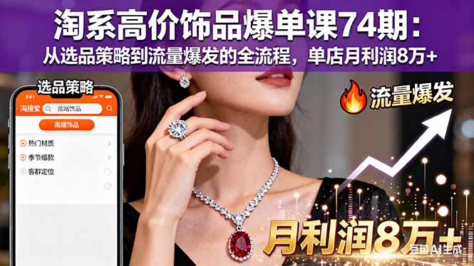 （16351期）淘系高价饰品爆单课74期：从选品策略到流量爆发的全流程，单店月利润8万+网创吧-网创项目资源站-副业项目-创业项目-搞钱项目网创吧