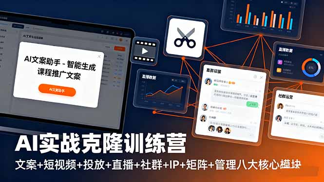 (16328期)AI实战克隆训练营:文案+短视频+投放+直播+社群+IP+矩阵+管理八大核心模块网创吧-网创项目资源站-副业项目-创业项目-搞钱项目网创吧