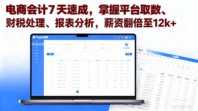 （16192期）电商会计7天速成，掌握平台取数、财税处理、报表分析，薪资翻倍至12k+网创吧-网创项目资源站-副业项目-创业项目-搞钱项目网创吧