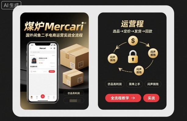 煤炉Mercari国外闲鱼二手电商运营实战全流程,仿品高利润,简单上手,闷声搞钱网创吧-网创项目资源站-副业项目-创业项目-搞钱项目网创吧