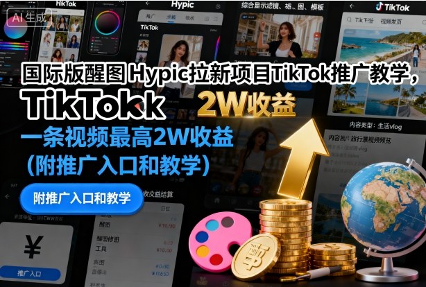 国际版醒图Hypic拉新项目TikTok推广教学，一条视频最高2W收益（附推广入口和教学）网创吧-网创项目资源站-副业项目-创业项目-搞钱项目网创吧