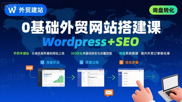 WordPress外贸建站+SEO优化课程，手把手教你从0到1搭建可获得询盘的外贸网站网创吧-网创项目资源站-副业项目-创业项目-搞钱项目网创吧