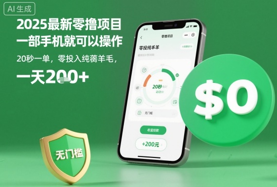 2025最新零撸项目，一部手机就可以操作，20秒一单，零投入纯薅羊毛，无门槛，一天200+【揭秘】网创吧-网创项目资源站-副业项目-创业项目-搞钱项目网创吧