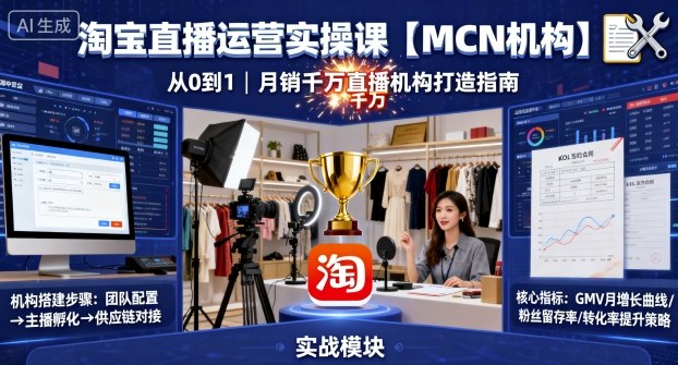淘宝直播运营实操课【MCN机构】,从0到1做一家月销千W的直播机构网创吧-网创项目资源站-副业项目-创业项目-搞钱项目网创吧