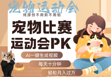 AI一键生成宠物比赛运动会PK视频，纯原创不用剪不用拍，每天十分钟，轻松月入过1W+网创吧-网创项目资源站-副业项目-创业项目-搞钱项目网创吧