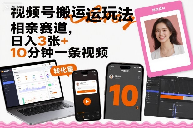 视频号搬运玩法,相亲赛道,日入3张+,10分钟一条视频网创吧-网创项目资源站-副业项目-创业项目-搞钱项目网创吧