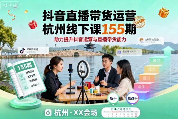 抖音直播带货运营杭州线下课155期，助力提升抖音运营与直播带货能力网创吧-网创项目资源站-副业项目-创业项目-搞钱项目网创吧
