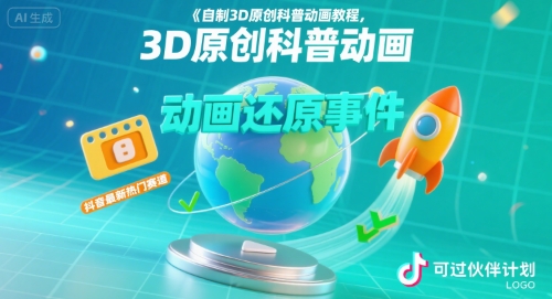 自制3D原创科普动画教程，动画还原事件，抖音最新热门赛道，可过伙伴计划网创吧-网创项目资源站-副业项目-创业项目-搞钱项目网创吧
