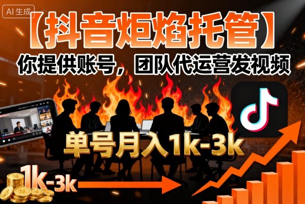 【抖音炬焰托管】你提供账号，团队代运营发视频，单号月入1k+【揭秘】网创吧-网创项目资源站-副业项目-创业项目-搞钱项目网创吧