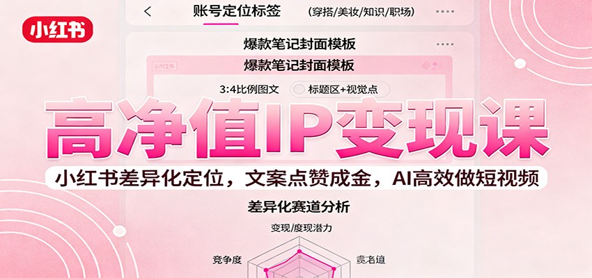 高净值IP变现课:小红书差异化定位,文案点赞成金, AI高效做短视频网创吧-网创项目资源站-副业项目-创业项目-搞钱项目网创吧