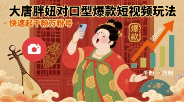 大唐胖妞对口型爆款短视频玩法,快速起千粉万粉号网创吧-网创项目资源站-副业项目-创业项目-搞钱项目网创吧