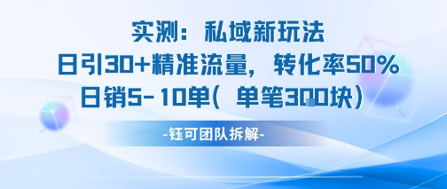 实测私域新玩法日引30加精准流量转化率50%日销5-10单每笔3张网创吧-网创项目资源站-副业项目-创业项目-搞钱项目网创吧