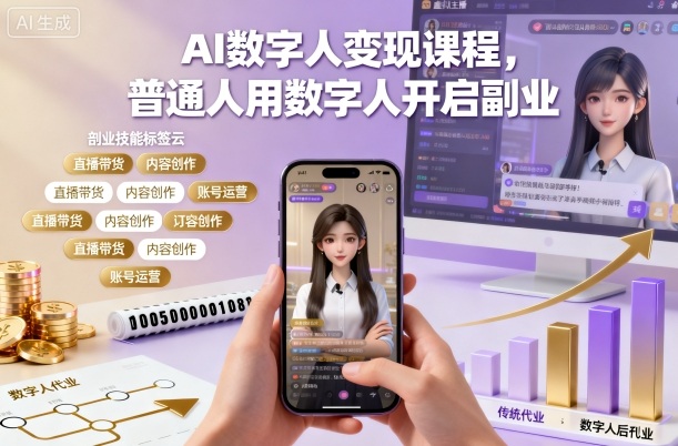 AI数字人变现课程,普通人用数字人开启副业网创吧-网创项目资源站-副业项目-创业项目-搞钱项目网创吧