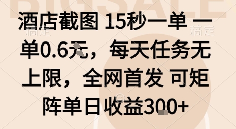酒店截图15秒一单，一单0.6米，每天任务无上限，全网首发可矩阵单日收益3张【揭秘】网创吧-网创项目资源站-副业项目-创业项目-搞钱项目网创吧
