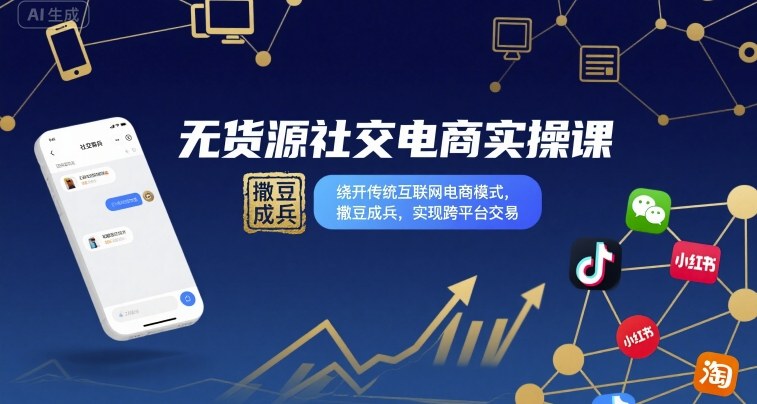 无货源社交电商实操课,绕开传统互联网电商模式,撒豆成兵,实现跨平台交易网创吧-网创项目资源站-副业项目-创业项目-搞钱项目网创吧