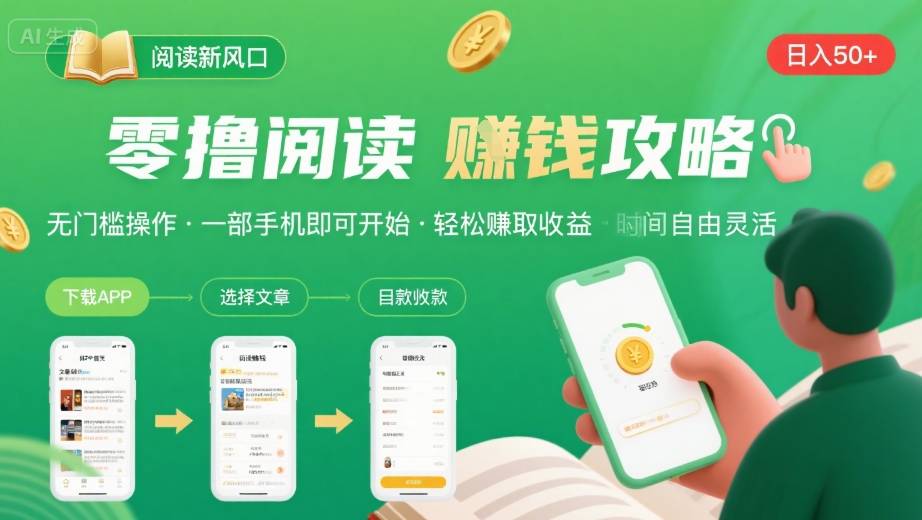 零撸阅读新风口，无门槛轻松挣，一部手机，日入 50-3张【揭秘】网创吧-网创项目资源站-副业项目-创业项目-搞钱项目网创吧
