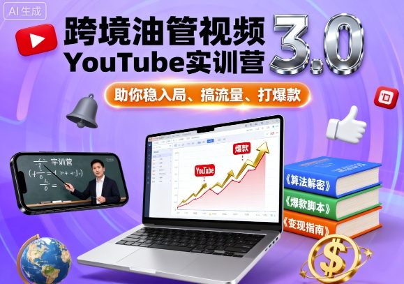 跨境油管视频YouTube实训营3.0，助你稳入局、搞流量、打爆款网创吧-网创项目资源站-副业项目-创业项目-搞钱项目网创吧
