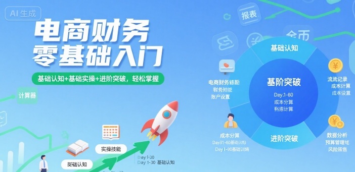 电商财务零基础入门，基础认知+基础实操+进阶突破，轻松掌握网创吧-网创项目资源站-副业项目-创业项目-搞钱项目网创吧