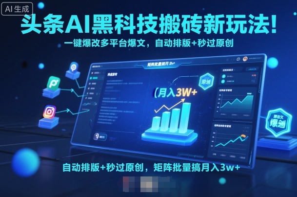 头条AI黑科技搬砖新玩法!一键爆改多平台爆文,自动排版+秒过原创,矩阵批量搞月入3w+【揭秘】网创吧-网创项目资源站-副业项目-创业项目-搞钱项目网创吧