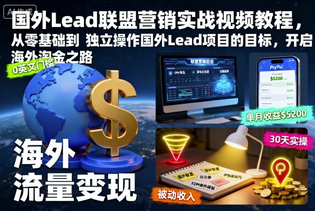 国外Lead联盟营销实战视频教程,从零基础到独立操作国外Lead项目的目标,开启海外淘金之路网创吧-网创项目资源站-副业项目-创业项目-搞钱项目网创吧