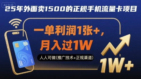 25年外面卖1500的正规手机流量卡项目,一单利润1张+,月入过1W,人人可做(推广技术+正规渠道)【揭秘】网创吧-网创项目资源站-副业项目-创业项目-搞钱项目网创吧