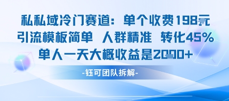 私域冷门赛道单个收费198米引流模板简单人群精准 45%的转化率单人一天大概收益多张网创吧-网创项目资源站-副业项目-创业项目-搞钱项目网创吧