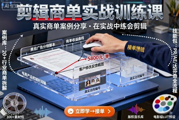 剪辑商单实战训练课，真实商单案例分享，在实战中练会剪辑网创吧-网创项目资源站-副业项目-创业项目-搞钱项目网创吧