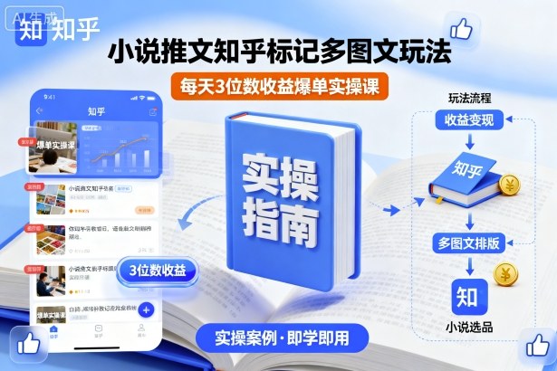小说推文知乎标记多图文玩法，每天3位数收益爆单实操课网创吧-网创项目资源站-副业项目-创业项目-搞钱项目网创吧
