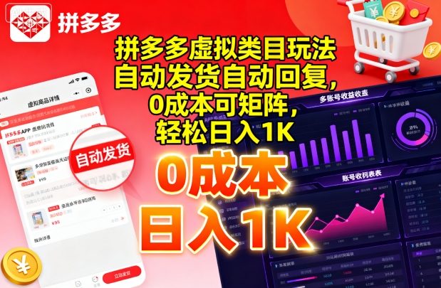 拼多多虚拟类目玩法，自动发货自动回复，0成本可矩阵，轻松日入1K【揭秘】网创吧-网创项目资源站-副业项目-创业项目-搞钱项目网创吧