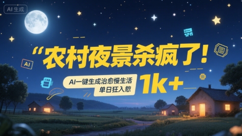 农村夜景杀疯了！AI一键生成治愈系慢生活，单日狂入1k+网创吧-网创项目资源站-副业项目-创业项目-搞钱项目网创吧