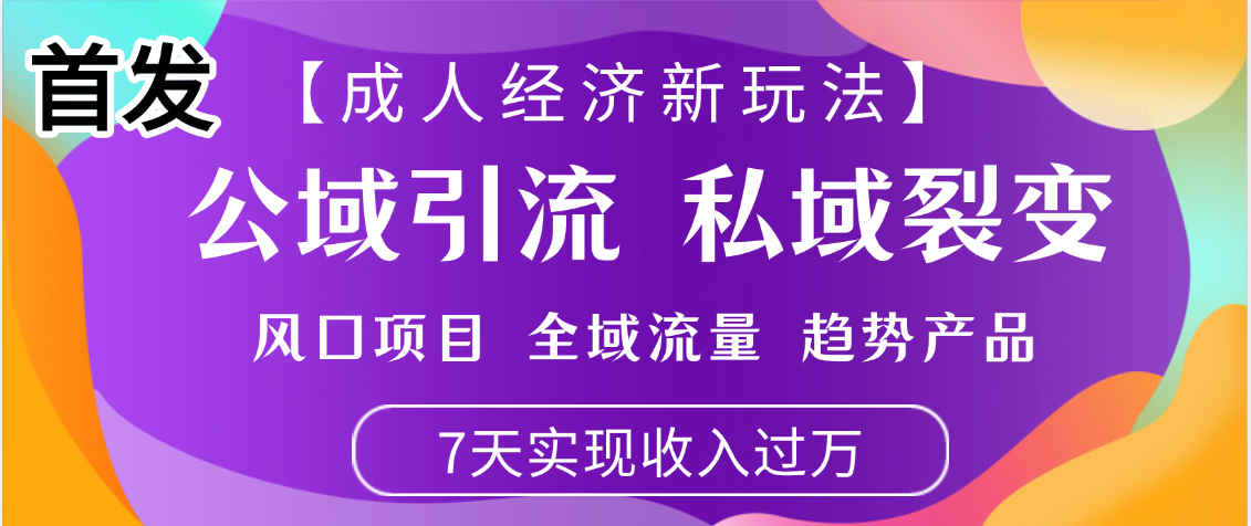 首发:【成人经济新玩法】市面独家玩法,风口项目、全域流量、趋势产品,7天实现月入过万网创吧-网创项目资源站-副业项目-创业项目-搞钱项目网创吧