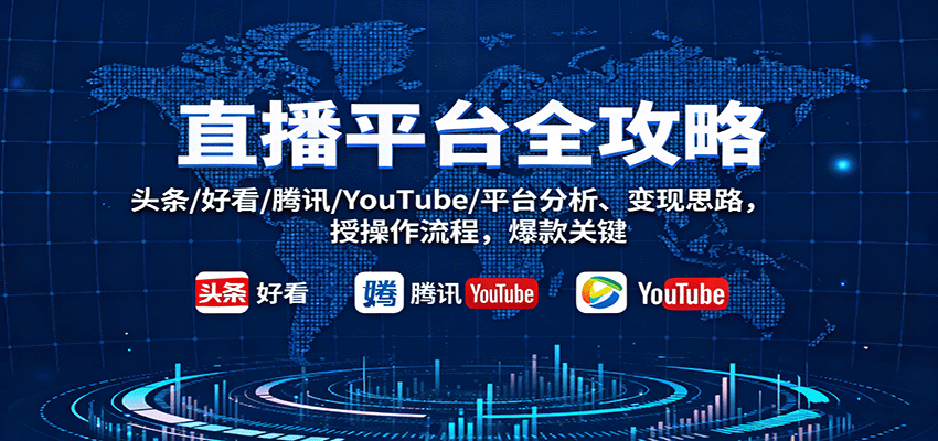直播平台全攻略：头条/好看/腾讯/YouTube/平台分析、变现思路，授操作流程，爆款关键网创吧-网创项目资源站-副业项目-创业项目-搞钱项目网创吧