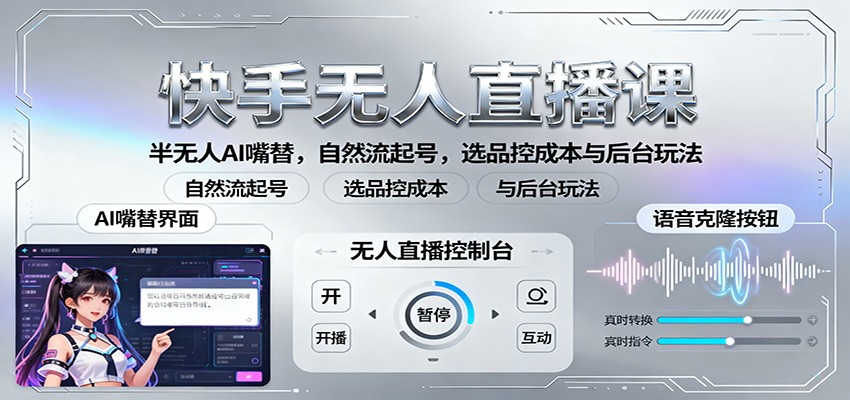 快手无人直播课:半无人AI嘴替,自然流起号,选品控成本与后台玩法网创吧-网创项目资源站-副业项目-创业项目-搞钱项目网创吧
