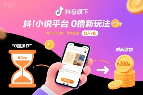 抖音旗下小说平台0撸新玩法，每天挂G60分钟，简单无脑，日入2张【揭秘】网创吧-网创项目资源站-副业项目-创业项目-搞钱项目网创吧