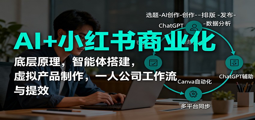 AI+小红书商业化,底层原理,智能体搭建,虚拟产品制作,一人公司工作流与提效网创吧-网创项目资源站-副业项目-创业项目-搞钱项目网创吧