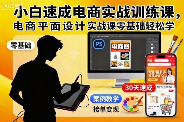 小白速成电商实战训练课,电商平面设计实战课零基础轻松学网创吧-网创项目资源站-副业项目-创业项目-搞钱项目网创吧