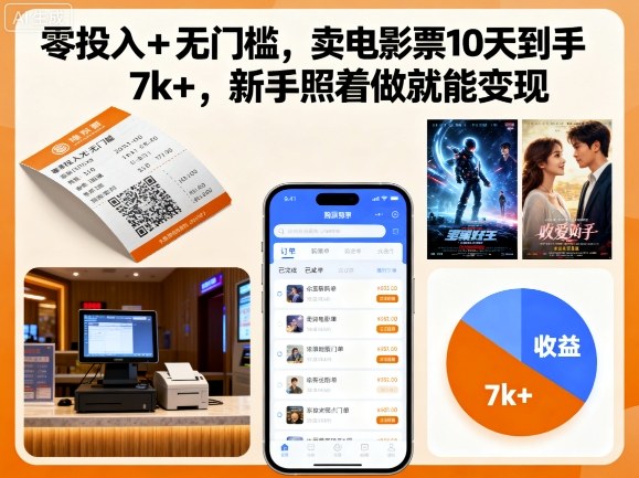 零投入+无门槛，卖电影票10天到手7k+，新手照着做就能变现【揭秘】网创吧-网创项目资源站-副业项目-创业项目-搞钱项目网创吧