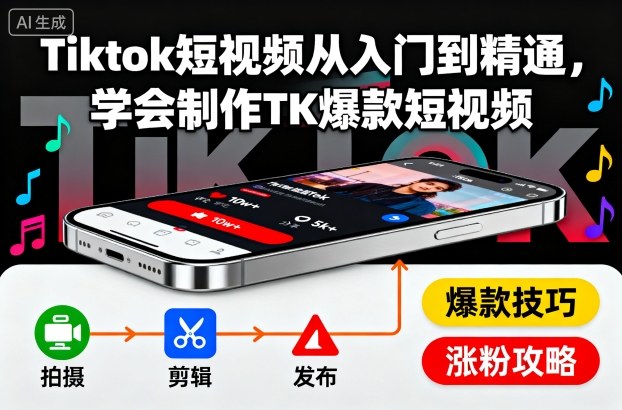 Tiktok短视频从入门到精通,学会制作TK爆款短视频网创吧-网创项目资源站-副业项目-创业项目-搞钱项目网创吧