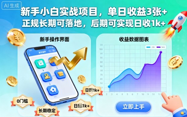 新手小白实战项目,单日收益3张+,正规长期可落地,后期可实现日收1k+【揭秘】网创吧-网创项目资源站-副业项目-创业项目-搞钱项目网创吧