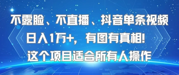 不露脸、不直播、抖音单条视频日入1W+，有图有真相！这个项目适合所有人操作网创吧-网创项目资源站-副业项目-创业项目-搞钱项目网创吧