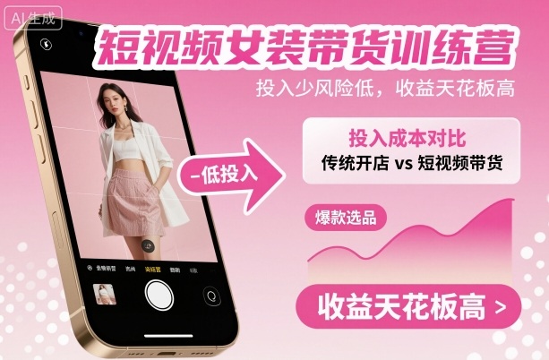 短视频女装带货训练营，投入少风险低，收益天花板高网创吧-网创项目资源站-副业项目-创业项目-搞钱项目网创吧