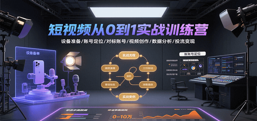 短视频从0到1实战训练营：设备准备/账号定位/对标账号/视频创作/数据分析/投流变现网创吧-网创项目资源站-副业项目-创业项目-搞钱项目网创吧