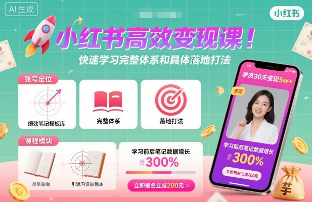 小红书高效变现课,快速学习小红书完整体系和具体落地打法网创吧-网创项目资源站-副业项目-创业项目-搞钱项目网创吧