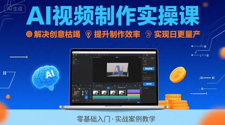 Ai视频制作实操课,解决创意枯竭、效率低下痛点,实现日更量产可持续变现网创吧-网创项目资源站-副业项目-创业项目-搞钱项目网创吧