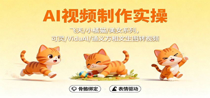 AI视频制作实操,飞天/小橘猫/美女系列,可灵/ViduAl/通义万相文生图转视频网创吧-网创项目资源站-副业项目-创业项目-搞钱项目网创吧