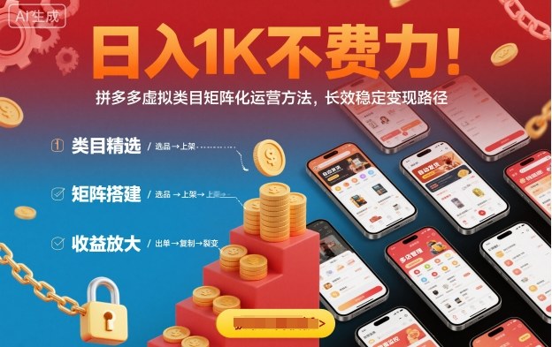日入1K不费力！拼多多虚拟类目矩阵化运营方法，长效稳定变现路径网创吧-网创项目资源站-副业项目-创业项目-搞钱项目网创吧